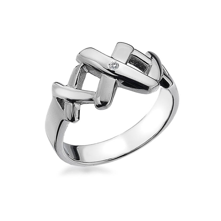 Sterling Silver 0.01ct Triple Kiss Ring Hand Set with a Diamond Accent