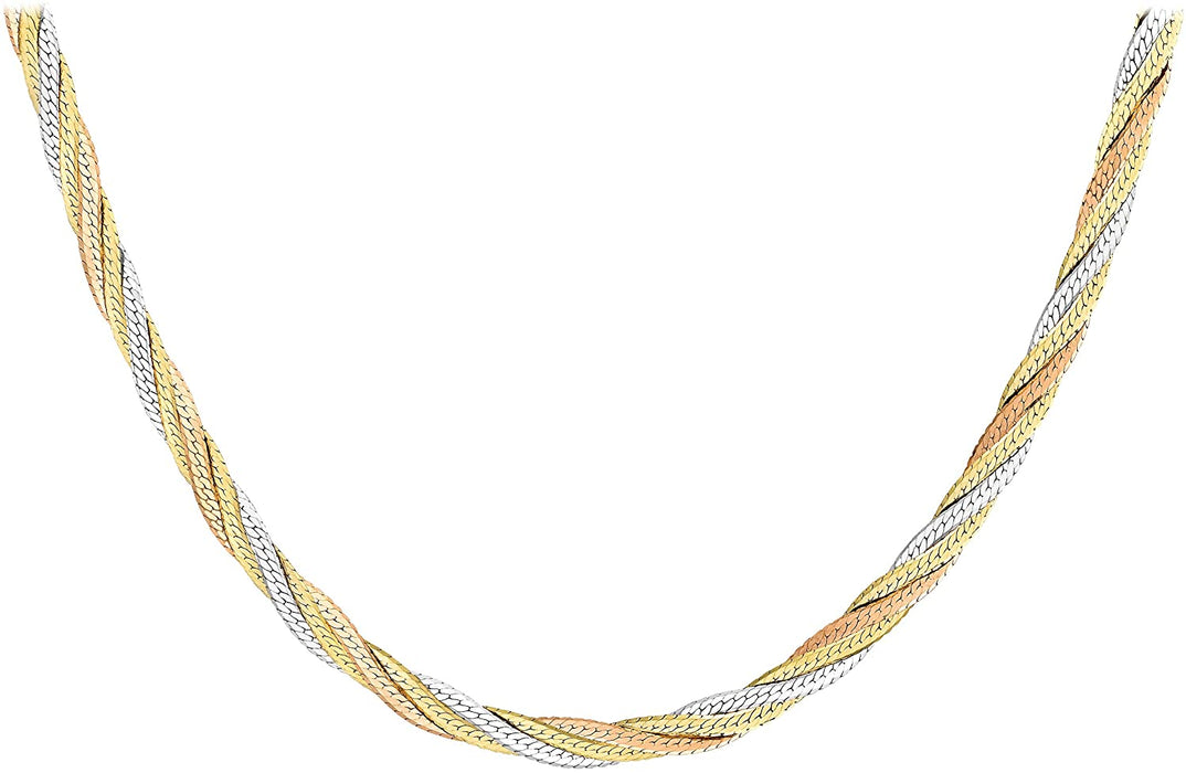 9ct 3-Colour Gold Four-Plait Herringbone Chain