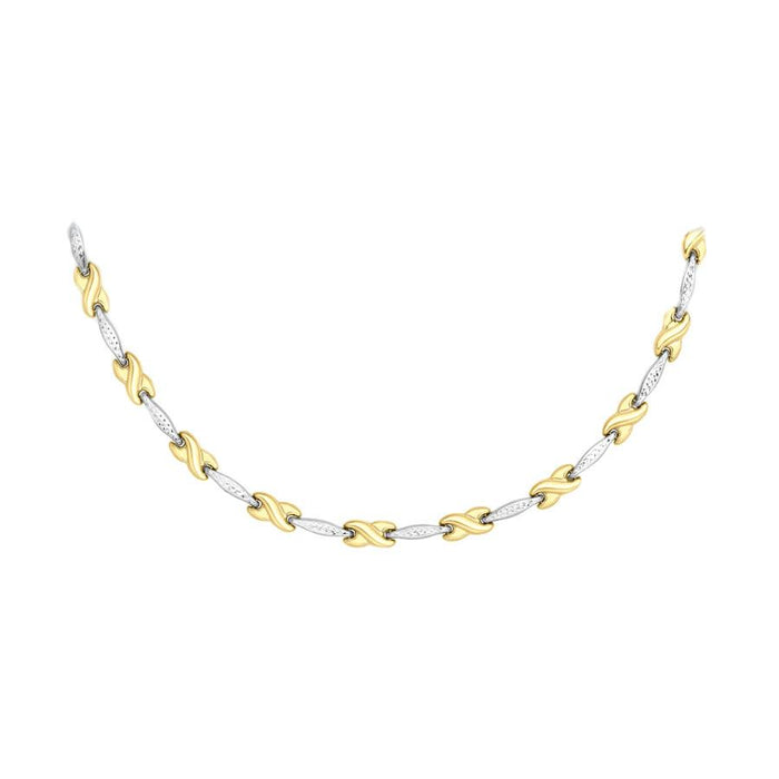 9ct 2-Colour Gold Diamond Cut Bar Kisses Necklace