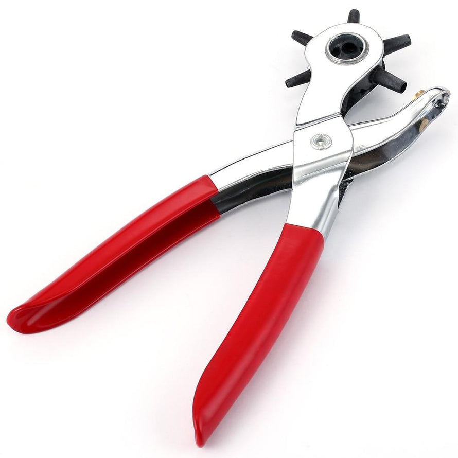 6 IN 1 Red Grip Revolving Leather Strap Watch Band Belt Hole Punch Pliers Tool - Dynagem 