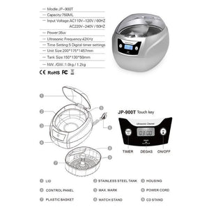 900T Fuel Injection UV Touch Screen Mini Ultrasonic Jewelry Glasses Cleaner - Dynagem 