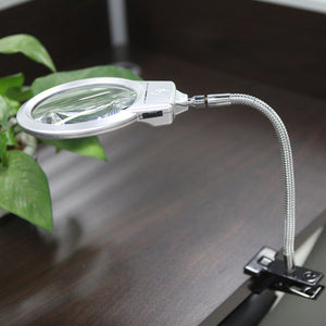 2.5X 107MM 5X 24MM LED Illuminating Magnifier Metal Hose Magnifying Glass Desk Table Reading Lamp Light with Clamp