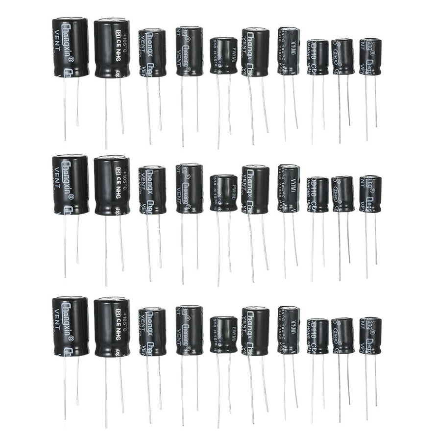 125pcs 25 Values Electrolytic Capacitors Assorted Kit 1uF-2200uF - Dynagem 