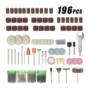 196pcs 1/8" Shank Rotary Tool Accessories Set Sanding Grinding Brushing Polishing Bits Accessory Kit with Storage Box for Dremel Grinder