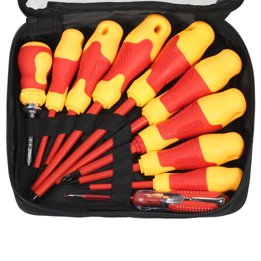 10pcs 1000V Insulated Screwdriver Set with Magnetic Slotted and Phillips Bits Soft Grips Electricians Electrical Work Repair Tools