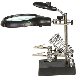 Magnifier with LED Light 2.5X 7.5X 10X LED Light Magnifier Helping Hand Auxiliary Clamp Alligator Clip Stand
