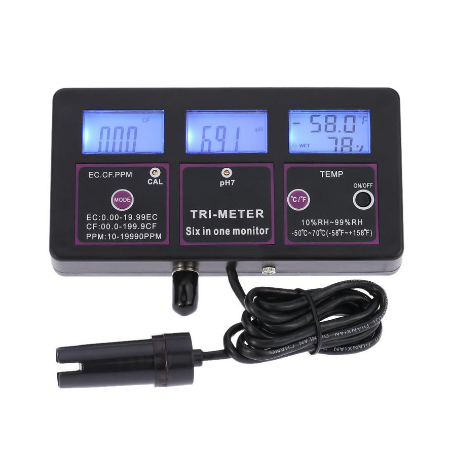 New Professional 6 in 1 Multi-parameter Water Testing Meter Digital LCD Multi-function Water Quality Monitor pH / RH / EC / CF / TDS(PPM) / TEMP Multiparameter Water Quality Tester - Dynagem 
