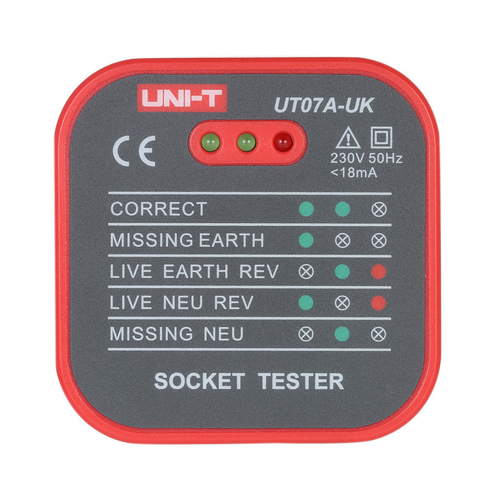 UNI-T UT07A-UK Professioneller Steckdosentester Elektrischer Phasen-/Null-/Erde-Polaritätsdetektor UK-Stecker
