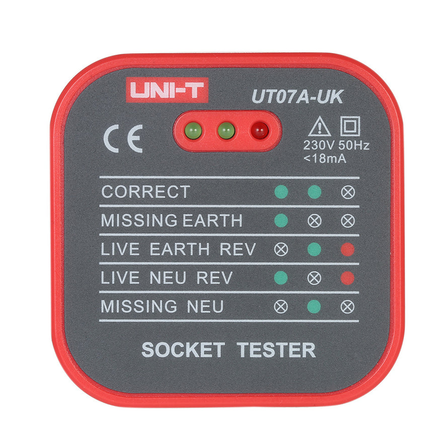 UNI-T UT07A-UK Professional Socket Tester Electrical Live/Null/Earth Line Polarity Detector UK Plug