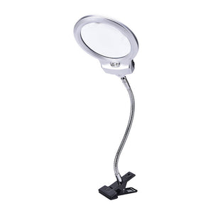 New Lighted Clip-on Table Top Desk LED Lamp Reading 2.5x 5x Magnifier Large Lens Magnifying Glass with Clamp