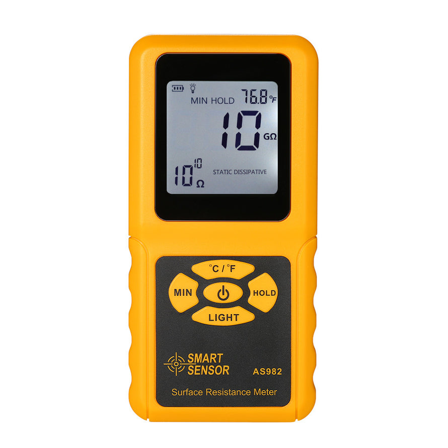SMART SENSOR Handheld LCD Surface Resistance Meter Tester with Temperature Measurement and Data Holding Function