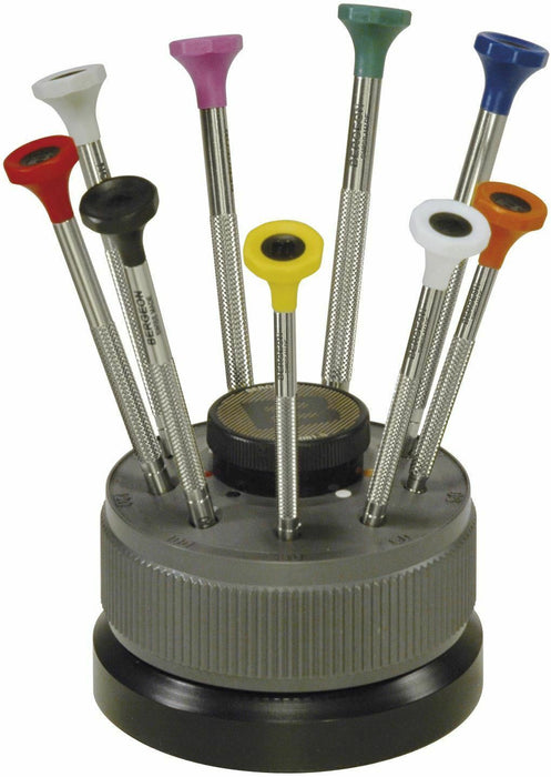 Bergeon Stainless Steel 9 Piece Ø67mm Screwdrivers with Revolving Stand